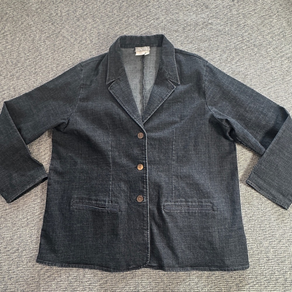 Ulla Popken Inspiration Womens Dark Wash Denim Blazer Jacket 16/18 Slim Fit Vtg